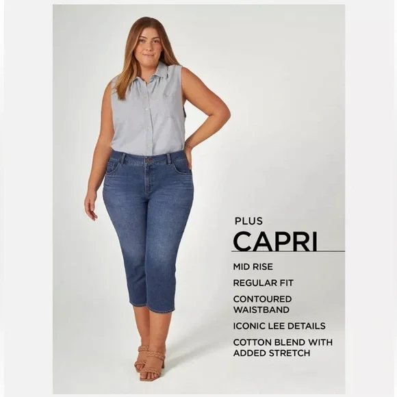Lee Women's Plus Size Midrise Regular Fit Capri Jeans Pant 20W - Picture 14 of 14